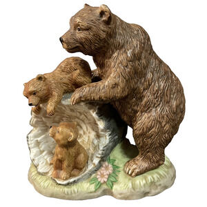 Homco Home Interiors "Curious Cubs" Porcelain Figurine Brown Bears